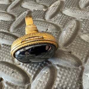 AVON Black Obsidian Hinged Pill Box / Poison Yellow Gold Plated Designer Ring